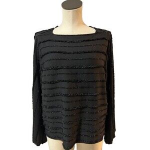 Brooks Womens Vintage Ruffle Appliqué Sparkle Stretch Knit Top size M Whimsigoth